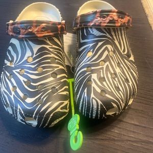 CROCS Black and White Sandals with Zebra Print